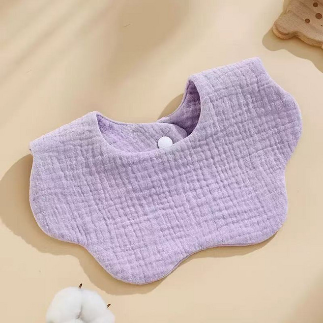花瓣圍兜 嬰兒六層紗布口水巾 純棉柔軟透氣 雙按扣設計 適用1-3歲寶寶, 1個, 六層紗布圍兜(紫色)