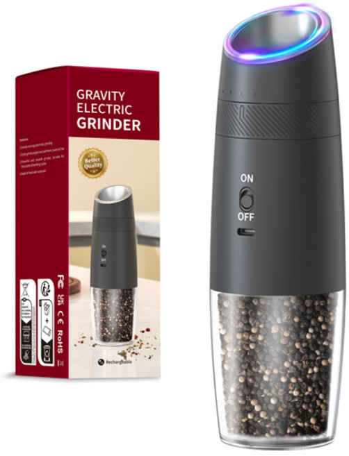 2PCS 충전식 전기 고추 분쇄기 LED 조명 중력 감지 스파이스 무선 주방 도구로 외부 조정, chargeable 1PCS