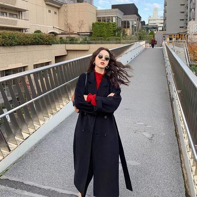 毛呢外套 毛呢大衣 外套大衣 呢子大衣女2022年新款秋冬加厚韓系小個子中長駝色赫本風毛呢外套