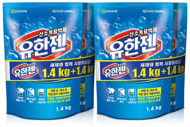 유한젠 분말형 표백제 리필, 1.4kg, 4개
