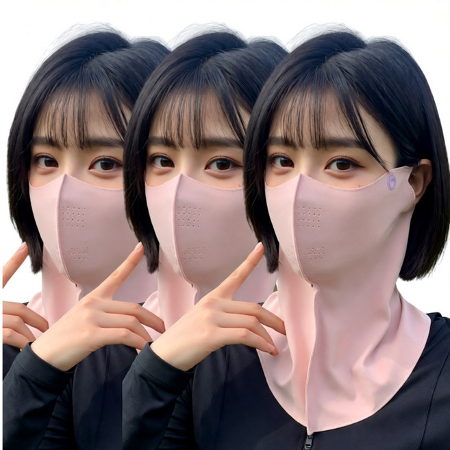 라이노아 여름 자외선차단 마스크 3D 입체 넥페이스가드 목가리개 골프 등산 낚시 스포츠 쿨마스크 3장세트, 핑크+핑크+핑크, 3개