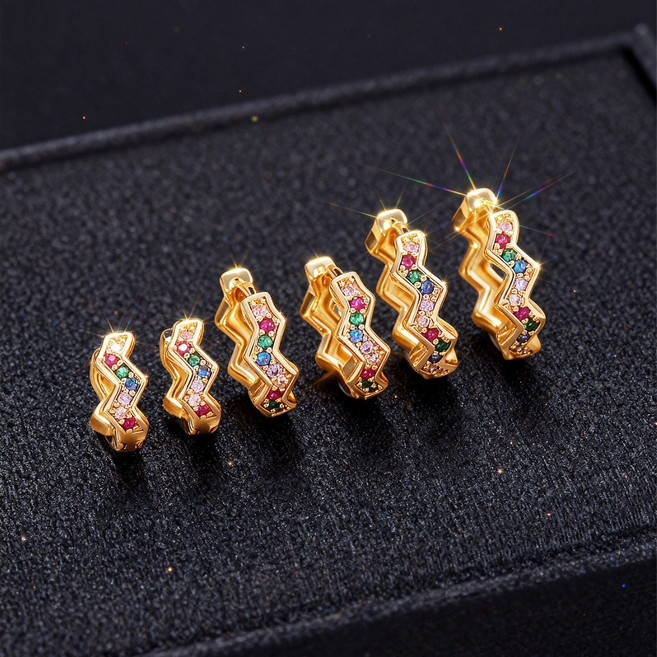 Ramlove S925 은 3중 18K 골드도금 GRA 인증 컬러 랩그로운 다이아몬드 귀걸이 3종 세트(대중소) CLX-SP015