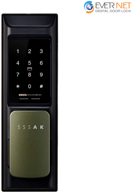 에버넷 무타공 푸시풀 도어락 에버플러스 AK-N102P 현관번호키 (번호+카드), 고객직접설치, AK-N102P 올리브그린