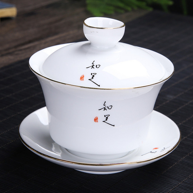 白瓷3.8寸大號三才蓋碗, 1個, 1L, 知足:直徑10.5高度9.5cm
