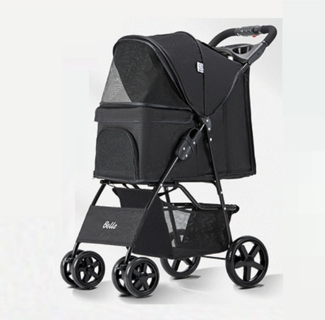 Bello 寵物推車 四輪折疊設計 承重20KG 舒適透氣, 寵物推車四輪-黑色, 1個