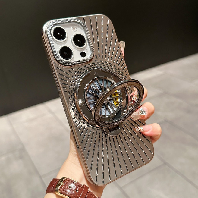 iPhone 手機殼 陀螺支架萬花筒PC磁吸散熱殼-鈦灰色