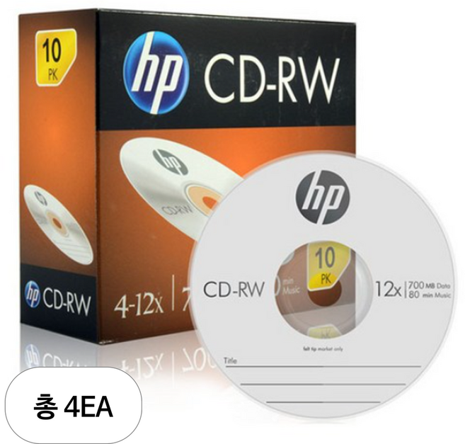 HP CD-RW 4-12X 700MB 슬림 케이스 10p, 4세트