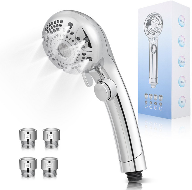 샤워기 헤드 6단조절 파워수압 미세 거품 원터치 온오프 미스트 샤워기 아기스파 두피 탈모케어 얼굴 피부마사지 일본브랜드 5성급호텔 전용, 실버, 1개
