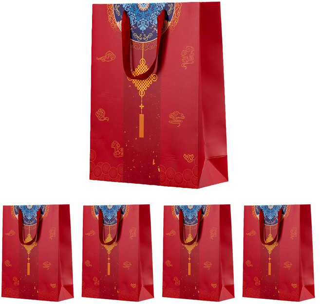 VITALO 헤리티지 오리엔탈 매듭 쇼핑백 선물 답례품 종이가방 5P, 5개, 레드