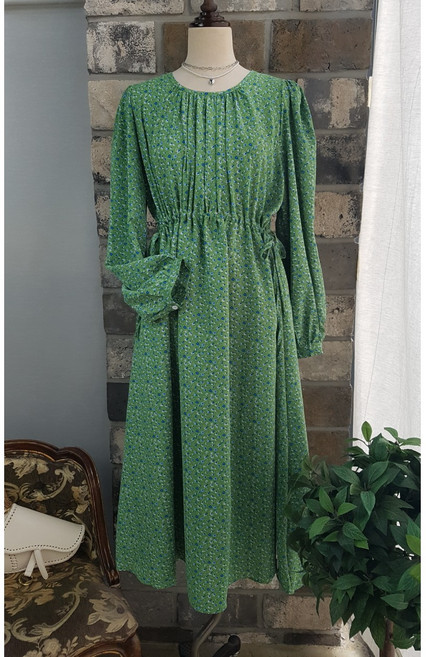 상상그이상 여성용 앞셔링 퍼프 원피스 사이즈좋은 임부복 플라워패턴 빅사이즈 라운드넥 플레어 긴팔원피스