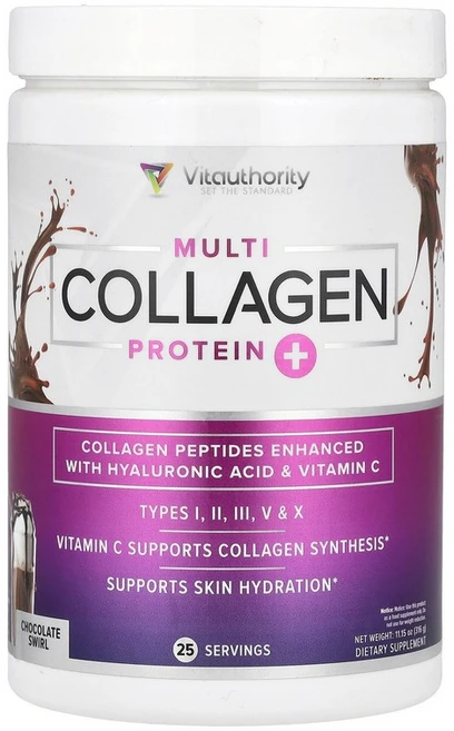 Vitauthority Multi Collagen Protein+ Chocolate Swirl 11.15 oz (316 g), 316 g, 1개 - 쿠팡