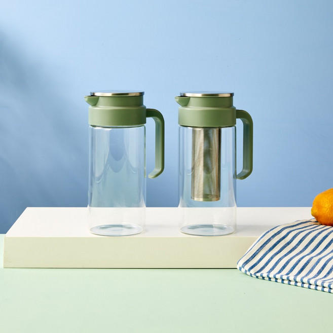 모던하우스 골라쓰는 내열유리 물병 1.2L 2P세트 일반형+티망형 그린 KC0224005, 1세트