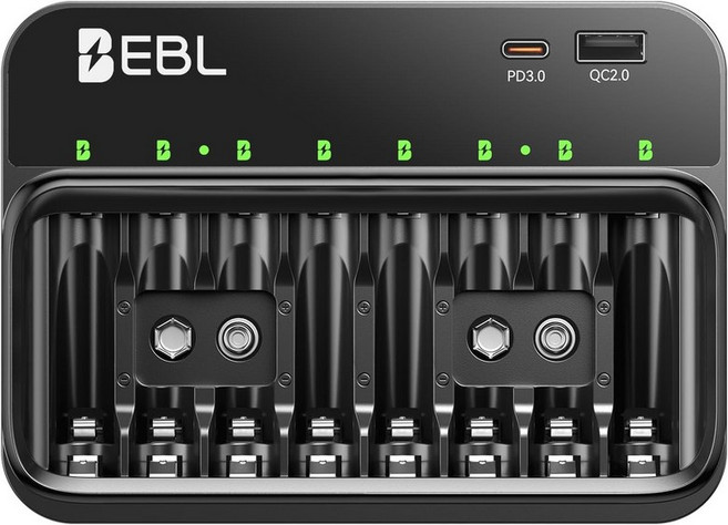 NiMH NiCD 충전식 배터리용 EBL PD 20W AA AAA 9V 배터리 충전기 PD3.0 USB C 및 마이크로 호환
