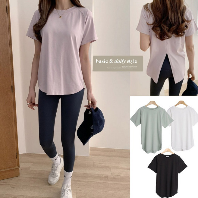 아크나인 보들보들 촉감 좋은 모달 뒷 트임 롱 티셔츠 라운드 티 운동복 필라테스티셔츠 요가복 상의