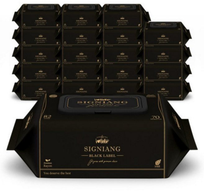 아이러브베베 시그니앙 블랙라벨 엠보 아기 물티슈 캡형, 82g, 70매, 20개