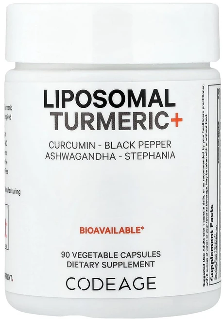 Codeage Liposomal Turmeric 코드에이지 심황 강황 울금 생강 스테파니아 뿌리 인도 유향 아슈와간다 밀크씨슬 민들레 잎 영지 버섯 ACV 사과식초 함유 90정, 1개 - 쿠팡