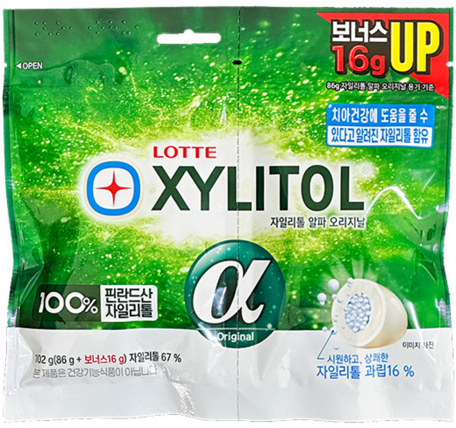 롯데자일리톨 알파 오리지날 껌 리필, 102g, 1개