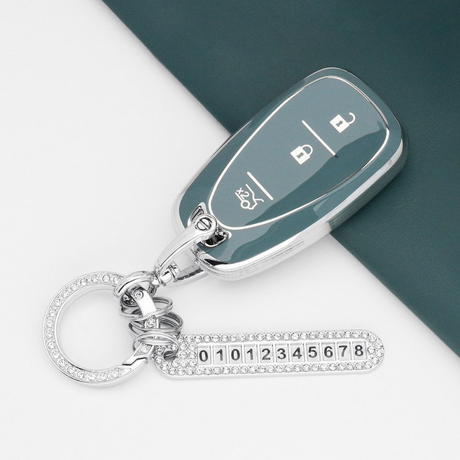 유투카 스마트 키케이스 호환 트랙스 크로스오버 트레일 블레이저 더뉴 크루즈 올뉴 더뉴 말리부 이쿼녹스 볼트EV 더뉴 아베오 TPU 키케이스 키홀더 차 키커버 키링, TC-03, 실버_그레이블루