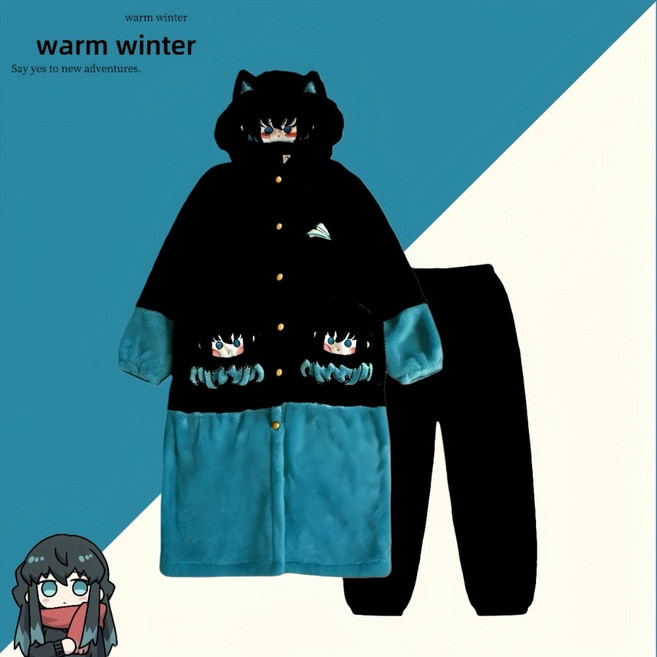 귀멸의 칼날 토키토 무이치로 캐릭터 수면 가운 잠옷 세트 기모 겨울 홈웨어