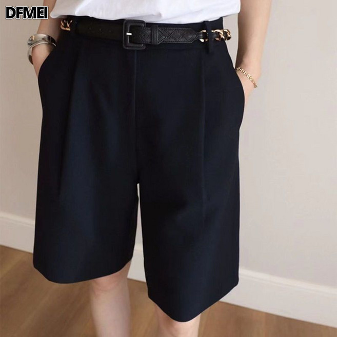DFMEI 五分褲女西裝春夏寬鬆顯瘦垂感高腰休閒闊腿褲短褲a字5分褲中褲
