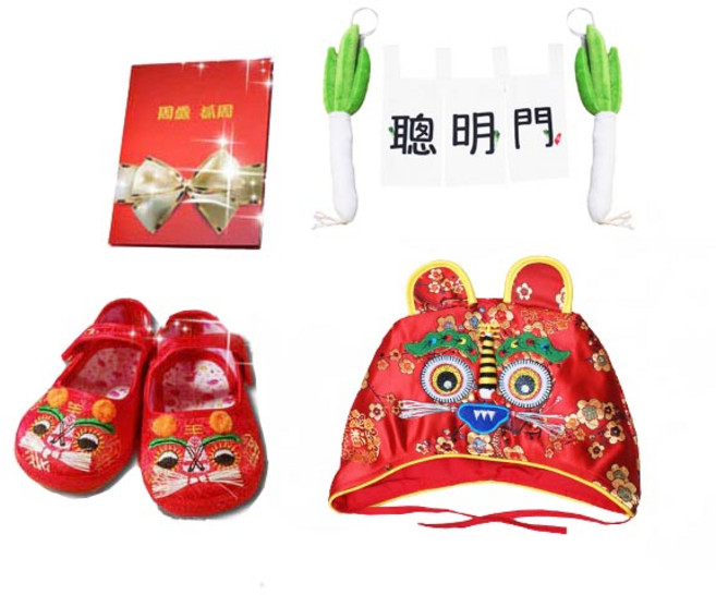 寶寶周歲禮盒套裝 傳統虎頭造型抓周儀式用品, 虎帽+虎鞋12.5cm+聰明門掛飾(不含棍), 1套