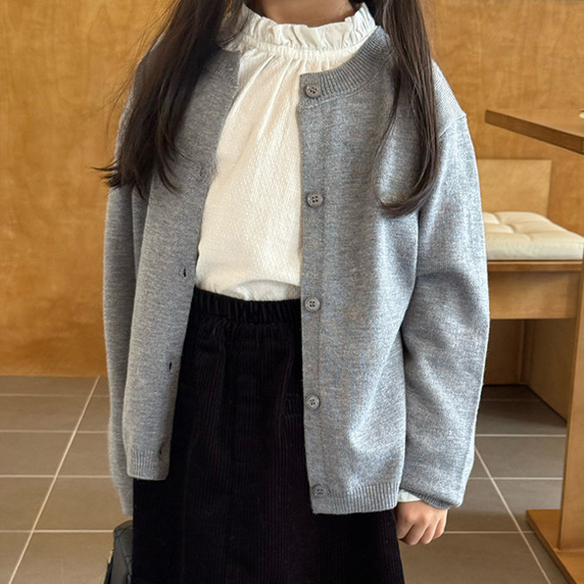 델루비오 아동 긴팔 베이직 가디건 남녀공용 간절기 데일리룩