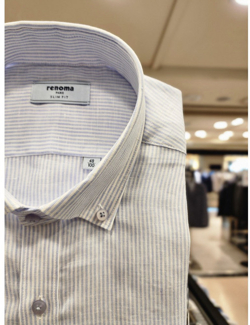 NC불광점 레노마 #백화점 이월 # 여름용 긴팔 #고퀄리티 린넨 100%스트라이프 버튼다운 슬림핏 긴팔 셔츠 RLSSL1-133-WH BU