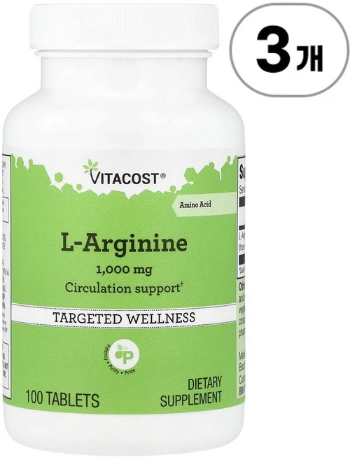 비타코스트 L-아르기닌 1 000mg Vitacost L-Arginine 1 000 mg 100정, 3개 - 쿠팡