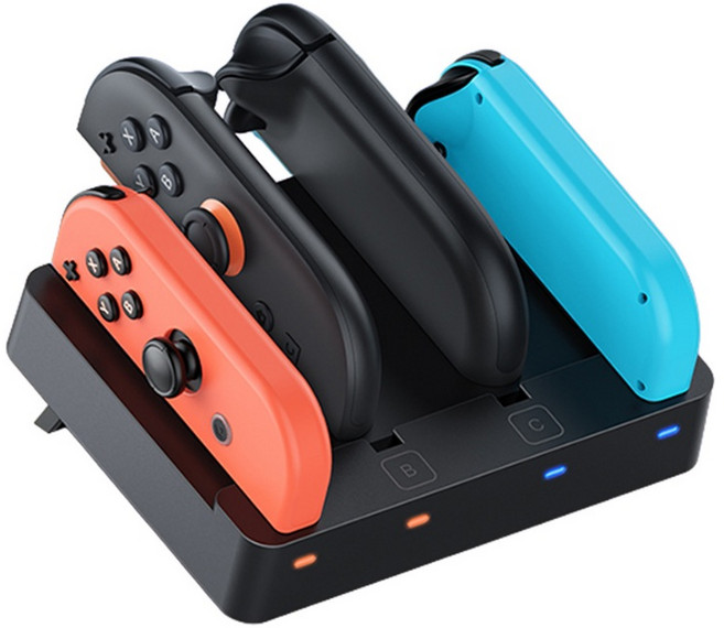 適用於 Switch 1/2 充電座 (副廠) - 支援1代與2代 四合一快速座充, 1個, 黑色, 黑色, PG-SW2081