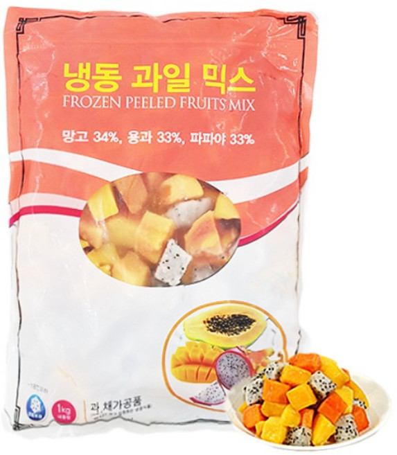 냉동과일 3종 혼합 1kg 망고 파파야 용과, 1개
