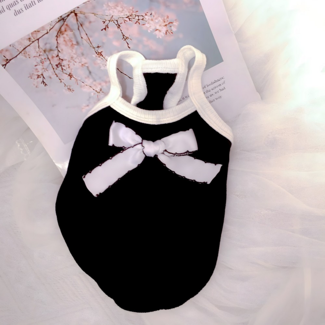 펫프로그램 반려동물 끈나시 민소매 데일리 골지 리본 티셔츠 남여공용, 1개, Black(블랙)