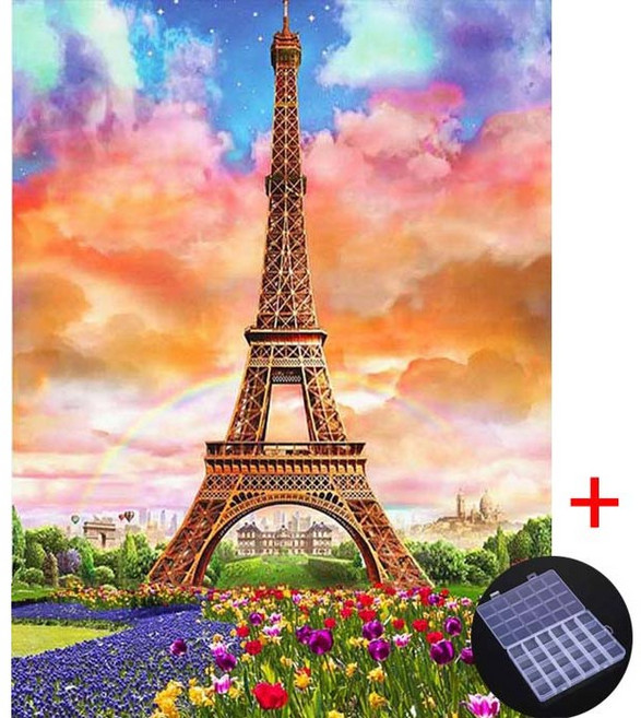 더영흥 보석십자수 ( 캔버스형 ) 30 x 40 cm DIY 풍수 해바라기 사과, 1개, 무지개 에펠탑