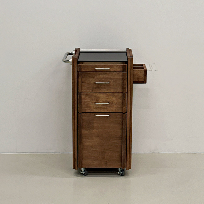 누스NOUS 원목 미용 츄레이 미용실 트레이 가위정리대 웨건 미드센추리 모던 메탈, 5단, 딥브라운