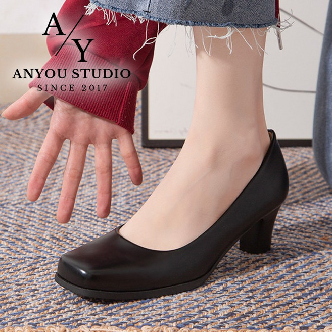 ANYOU 발편한 여자 정장 구두 승무원 면접용 펌프스 유니화 수제화 스퀘어토 구두
