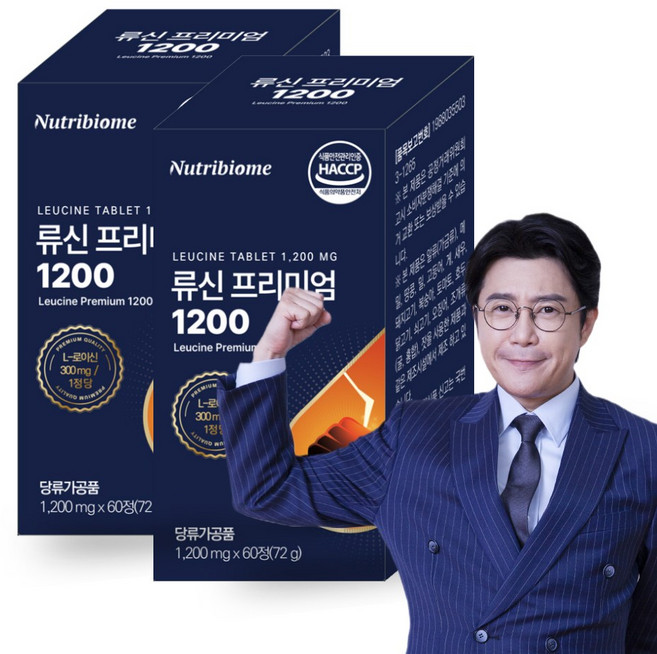 뉴트리바이옴 류신 프리미엄 1200 60 정 총 72000mg 아미노산 단백질 타블렛 근육 l-leucine 산양유 루신 분리대두단백 분리유청단백, 2개, 60정