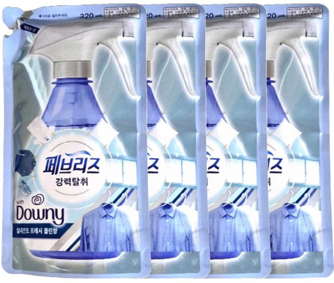 페브리즈 섬유탈취제 리필 320mlX4개 다우니 실내건조 프레쉬 클린향, 4개, 320ml