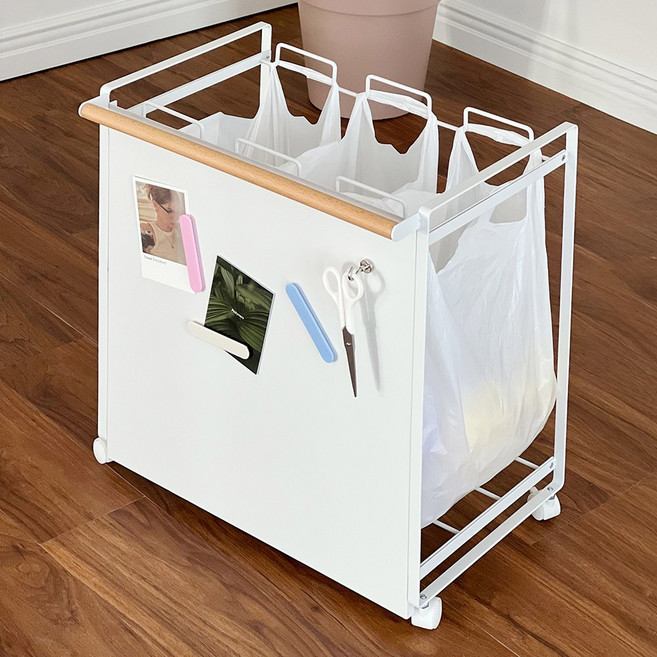 자석 후크 2P 증정 루시아이 스틸 히든 분리수거 트롤리, 우드