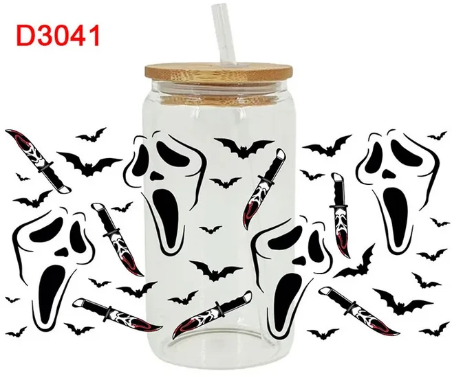 할로윈 테마 UV DTF 리비 컵 랩 강력한 스티커 전송 D2980 16oz, 01 16oz, 04 D3041