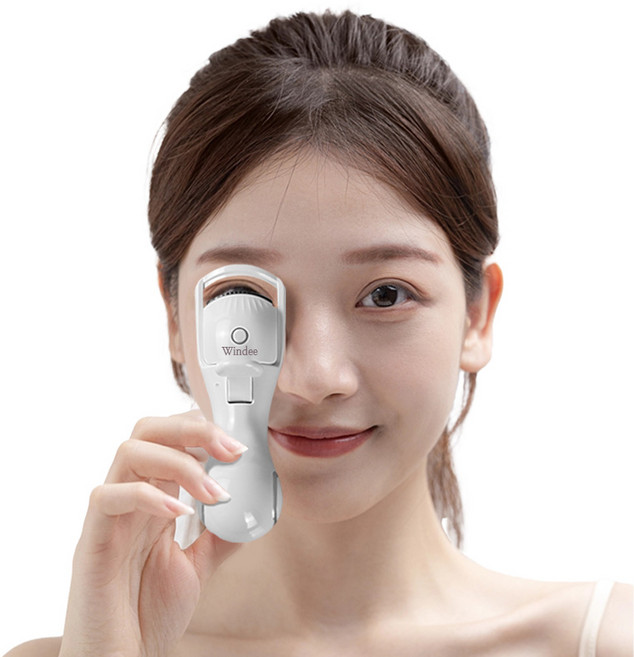 Windee 속눈썹 고데기 전기 뷰러 3단계 온도 감온변색 실리콘 스트립 휴대용 Type-C충전식, 화이트