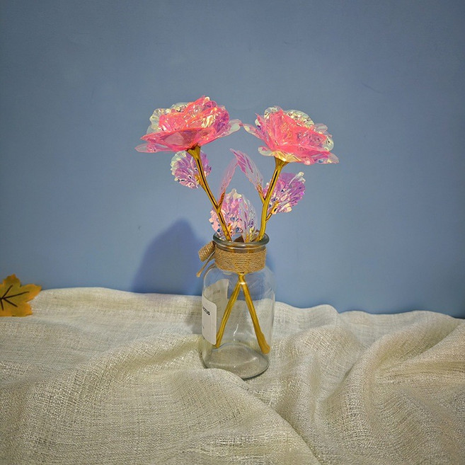 Rose of Love 金箔玫瑰花 仿真植物 永生花 畢業花束 教師節 聖誕節 母親節 情人節, 金箔玫瑰花-彩粉
