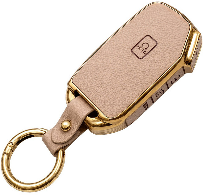 바이어블 기아 스포티지 K5 올뉴 K3 K7 카니발 쏘렌토 EV7 셀토스 호환 스마트키 가죽 TPU 케이스 키링 키홀더, 5버튼 TL32, 아이보리