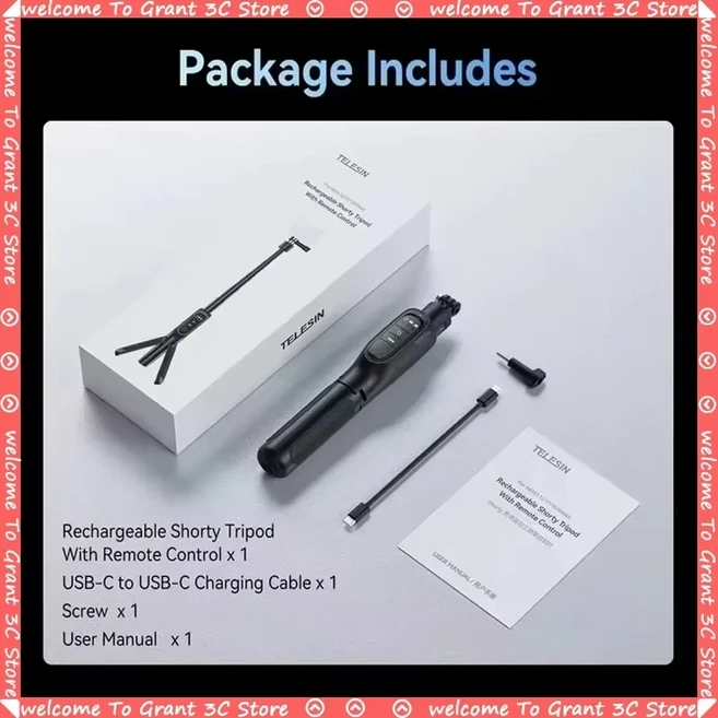 텔레신 쇼티 충전식 셀카봉 360 ° gopro 호환용 Hero 13 12 11 10 9 MAX용 회전 원격 제어 액션 카메라 삼, 01 Selfie Stick