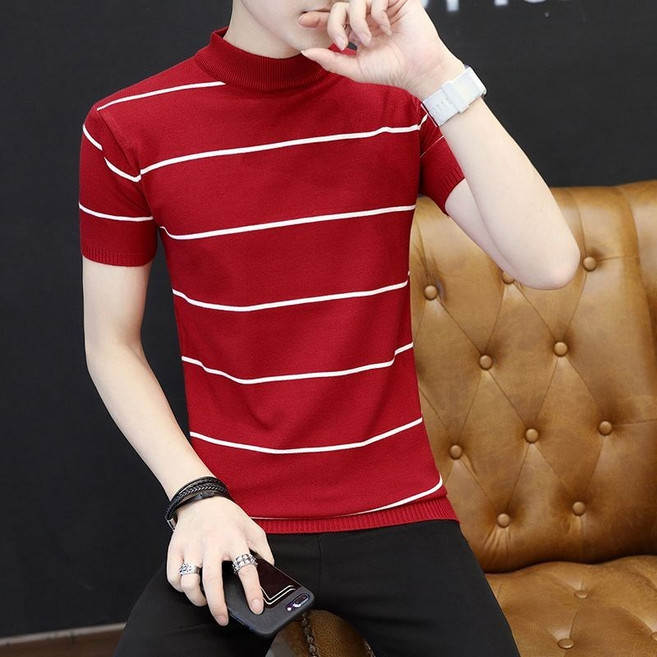 남성 남자 폴라티 남성 반팔 레이어드 이너 슬림 데일리 목티