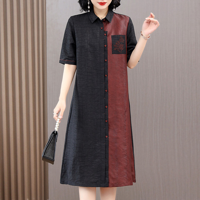 DIU 夏季新款中老年媽媽慵懶休閒寬鬆連衣裙, 3XL