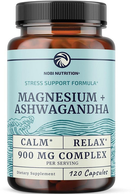 210061 Nobi Nutrition 마그네슘 글리시네이트 400mg 여성 남성용 킬레이트 120캡슐, w/Ashwagandha, 1개