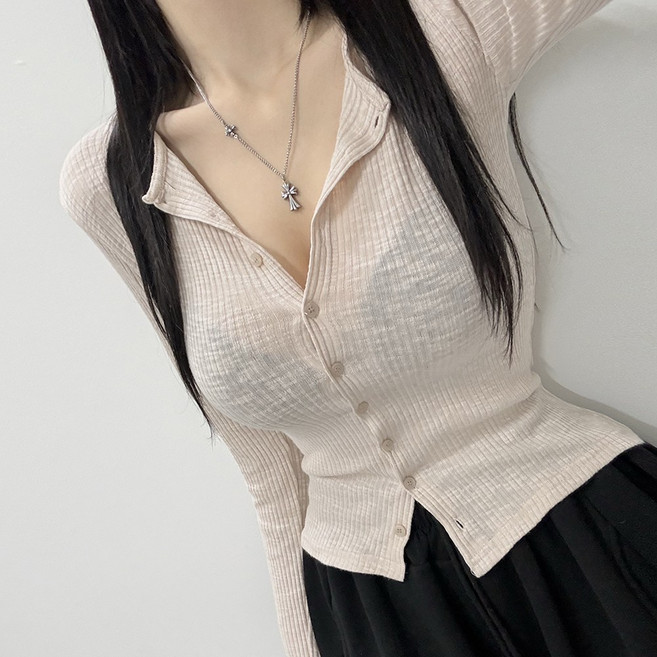 VANANA2 국내제작 말라보이는 여성 슬림핏 골지 컬러풀 니트 숏 가디건 얇은가디건