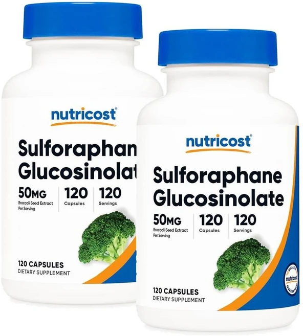뉴트리코스트 설포라판 글루코시놀레이트 50mg 캡슐 Nutricost Sulforaphane Glucosinolate, 2개, 120정 - 쿠팡