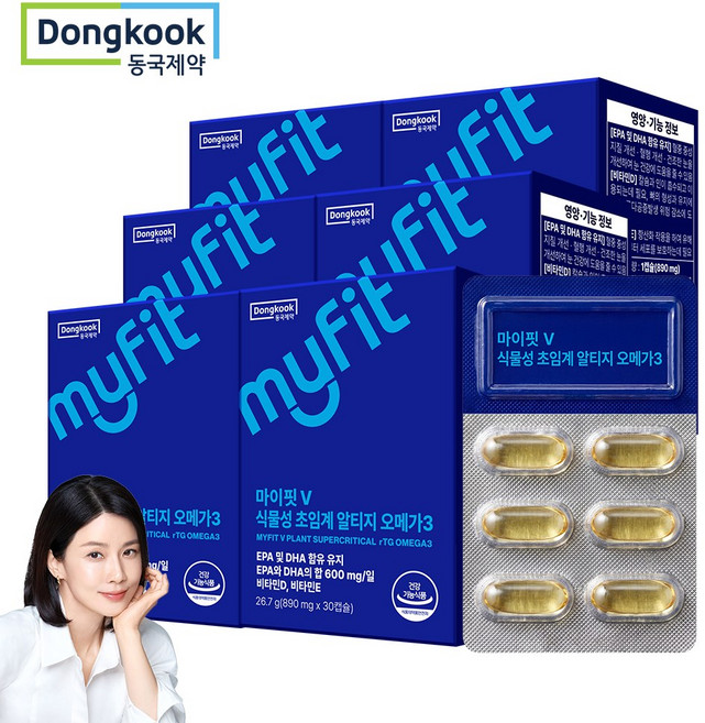 동국제약 마이핏 이보영 식물성 초임계 알티지 rTG 오메가3, 6박스, 30정