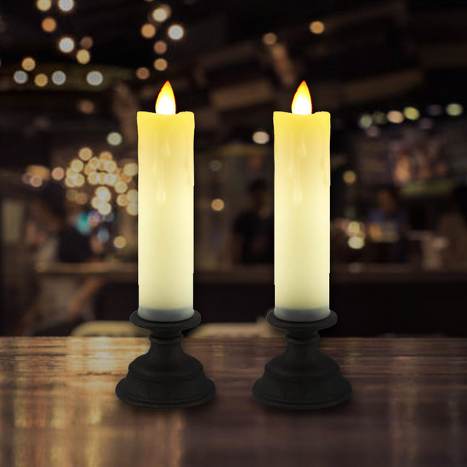 스투피드 LED 엔틱 건전지 촛불, 베이지, 2개