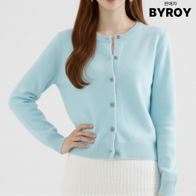 바이로이 소프트터치 여성 모달 라운드넥 긴팔 니트 가디건